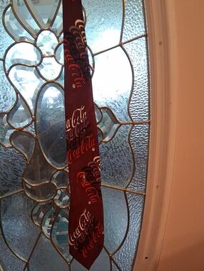 Coca-Cola Maroon,White and Red Logo Silk Tie And A Coca-Cola Bottle Fun Tie Pin